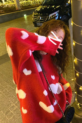 Casual Heart Pattern O-Neck Knitted Sweater